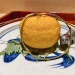 銀座 しのはら - 柚子釜：車海老と帆立と赤貝 蕪 生姜酢の煮凝り