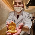 銀座 しのはら - フォアグラとあんぽ柿とウィスキー・ゼリーの最中