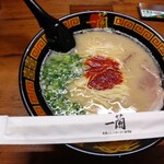 一蘭 - ラーメン右上に半替玉のプレート