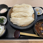 本格手打うどん 大河 - 鶏そぼろと茄子のつけめん（冷）（特々盛）