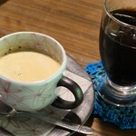 山の飯 沙羅 - 食後のコーヒー。黒川温泉の入湯手形でサービスして頂きました。
