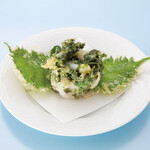 札幌かに家 - 季節の逸品こしらえ　白魚とあおさ海苔のかき揚げ