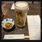 きやり - 晩酌セットの生ビール＆小鉢