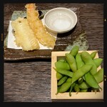きやり - 晩酌セットの天ぷら＆枝豆　980円