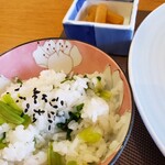 茶寮 吉芳 - せりご飯と香の物は大根のたまり着け