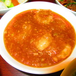 黄鶴 - ランチ小皿定食　２８００円（税込）のエビのチリソース煮のアップ【２０２１年１月】