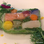 プチレストラン ブーケ・ド・フランス - ｻｰﾓﾝ･ﾌｭﾒ､帆立貝柱､野菜のテリーヌ