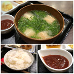 Nakasu Fujimoto - ＊ご飯の質は普通、お代わり可能なようです。 ＊お味噌汁は「お麩」や「お葱」タップリで、好みの味わい。 お麩の入ったお味噌汁を頂くのは久しぶり。