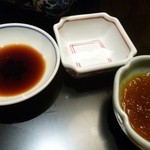 京都 吉兆 - 2012.08　刺身用に供された、しょうゆ、塩、ポン酢しょうゆ