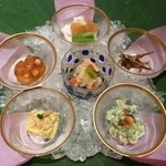 京都 吉兆 - 2012.08　ウニ豆腐、鱧揚げ出し、ゼリー寄せ、ゴウヤなどなど