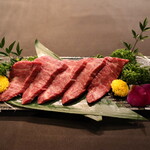 Rare Wagyu beef skirt steak with salted wasabi