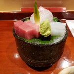 銀座 しのはら - お造り～鯛、イカ、マグロ、芽甘草