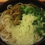 がんば亭 - 自分の肉うどん+ネギ沢山+天かす沢山