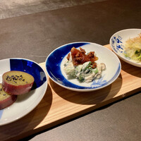 食堂 ぎんみ - ○薩摩芋蜜煮、小松菜干し柿白和、春キャベツお浸し様