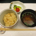 宿屋伝七 - お食事（五穀飯、香の物盛合わせ、留椀）