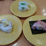 かっぱ寿司 - 大葉のせえんがわ、大分県産活〆かんぱち塩炙り、牛とろっ！包み
