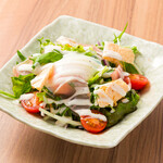 Caesar salad with hot spring eggs and Prosciutto