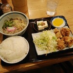 Soba Gen - 日替り定食（センザンキ、サラダ、ぶかっけそば、冷奴、沢庵、ご飯）