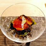 蓬左茶寮 - 豆蒸し 水引海老 平松椎茸 菜の花の餡掛け