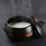 Iron pot kamado rice with silver shari