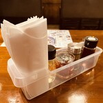 Nagasakishuka Kichijouji Jigemonton - 【2021年２月９日】テーブル上には紙エプロンなどがあります。