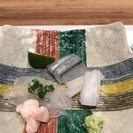 曙橋 かず - 軽めのコース５５００円。さより、アオリイカ、カワハギ。カワハギが新鮮で、肝の濃厚さも楽しめ、とーっても美味しくいただきました（╹◡╹）（╹◡╹）