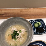 曙橋 かず - 軽めのコース５５００円。鱈白子の雑炊。味付けは淡く、旨味が濃い、とーっても美味しい雑炊です（╹◡╹）（╹◡╹）