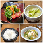 Maki－Budou - ◆「サラダ」「白菜のお漬物」 ◆ご飯はつやつや。 ◆スープには「軟骨入りの鶏団子」が入り、いい味わい。