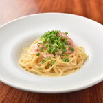 Wasabi cream pasta with smoked salmon