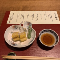 泉岳寺門前 紋屋 - 揚物　寒鱈香味揚げ　青唐　くず切り　天出汁
