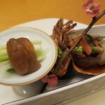 日本料理 村上 - 『懐石コース』◆「先付」 ◇しろバイ貝とあさつき鱈子の和え物 ◇がさ海老の天婦羅 ◇うるいの真鱈子添え