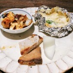 Teuchi Soba Yakko - ぐらたん・太刀魚のフライ（ジュレ・タルタル）・白麹漬けポーク炙り・ブリのへしこ