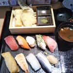 Sushi Sake Sakana Sugitama - 天ぷら・寿司定食(並) 1,090円(税込)(2021年2月12日撮影)