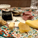 鮨処 多田 - 鰊の刺身 鰊の塩焼き 焼数の子 数の子味噌漬け クリームチーズ 金山寺味噌漬け このわた巻 筋子巻