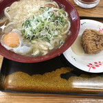 おくのうどん店 - おくのうどんさん「じゃこ天たまかうどん」350円
                                「かしわめし」60円