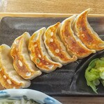 肉汁餃子のダンダダン - 皮全体乾いた感じで焼き目も硬くはありません。