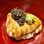 一心鮨 光洋 - 旬の大きな虎河豚の白子。今回は福岡の玄界灘、宮崎の川南で獲れる虎河豚も絶品なのだが、残念ながらタイミング合わず。