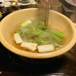 比良山荘 - ◎九条葱を最初に頂く。甘くて美味い。