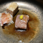 M2 - 魚とのコラボ、ゆっくり火を通した吉松牛はプルンプルン！