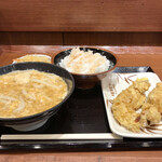 Marugame Seimen - 玉子あんかけうどん＋天丼用ごはん＋かしわ天＋かしわ天！