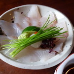 うぶすな - ＜2012年9月＞お造り　マコガレイの薄作り　酢だち・赤芽・わさび