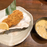 塩梅 - 牡蠣フライ　牡蠣殻に乗せるのはアイデア良いね、初めて見た　レモンから牡蠣の大きさが分かります？
