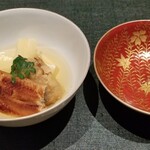 菅井 - 【煮物】焼き穴子、牡蠣揚げ、筍