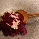 エル・バウ・デコラシオン - 愛媛宇和島みかんとパイナップルソース、無農薬ブルーベリーグラニテ、バナナのジェラート