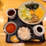 Kaoru Tsukesoba Sobana - 花まぜ肉蕎麦とろろ飯定食(1290円)です。