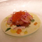 リストランテ G - 余市産　甘海老のタルタルと枝豆のズッペッタ　イクラの白ワインマリネを添えて