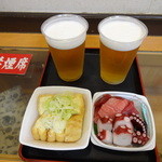 味の笛 - 2012.9 ビール、栃尾の油揚げ、マグロ、タコ刺