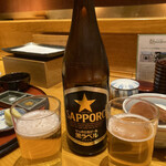 Nihombashi Tempura Uoshin - 瓶ビール中800円税別、さすがに日本橋価格。