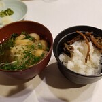 手白澤温泉ヒュッテ - ご飯・蕎麦掻汁