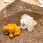 うを徳 - 馬糞雲丹と平目の刺身